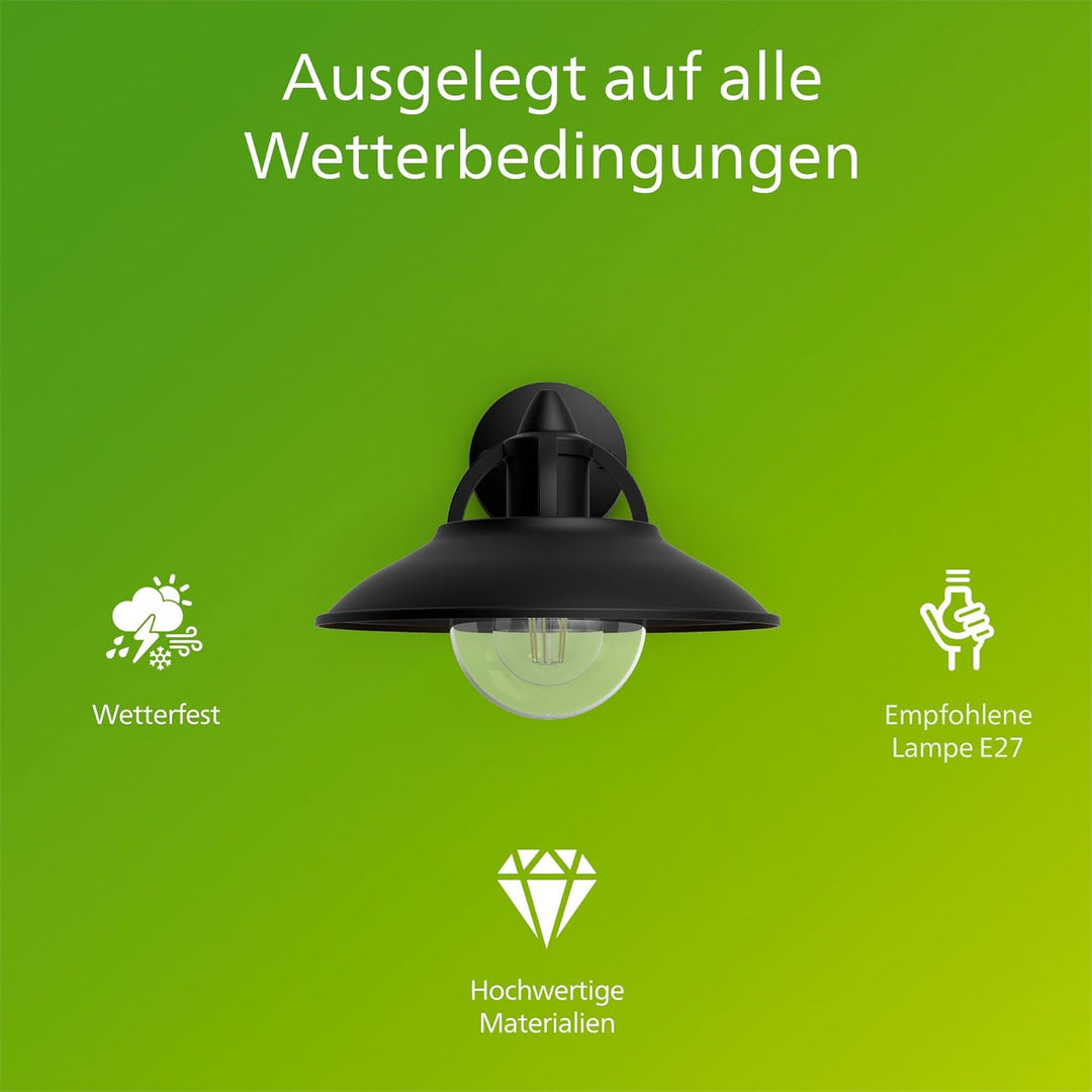 Philips myGarden Cormorant Aussenwandleuchte, 42W, ohne Leuchtmittel, schwarz, Cormorant