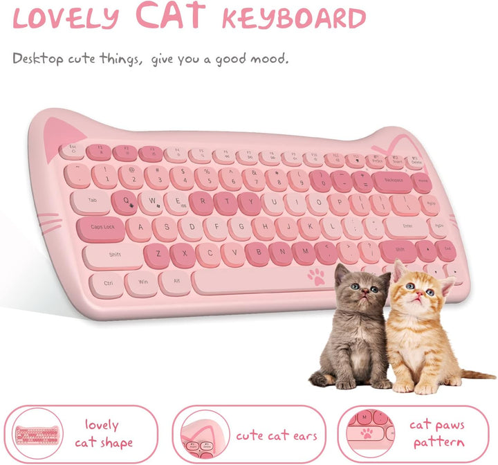 ZIYOU LANG 3060i Wireless Cute Computer Tastatur, Lovely Cat Retro Silent Slim Bluetooth Tastatur, R