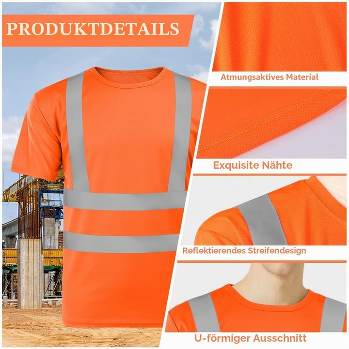 AUYAO Profi Warnschutz T-Shirt Warnkleidung Leicht Kurzarmshirt Kurzarm Hohe Sichtbarkeit Arbeitsshi