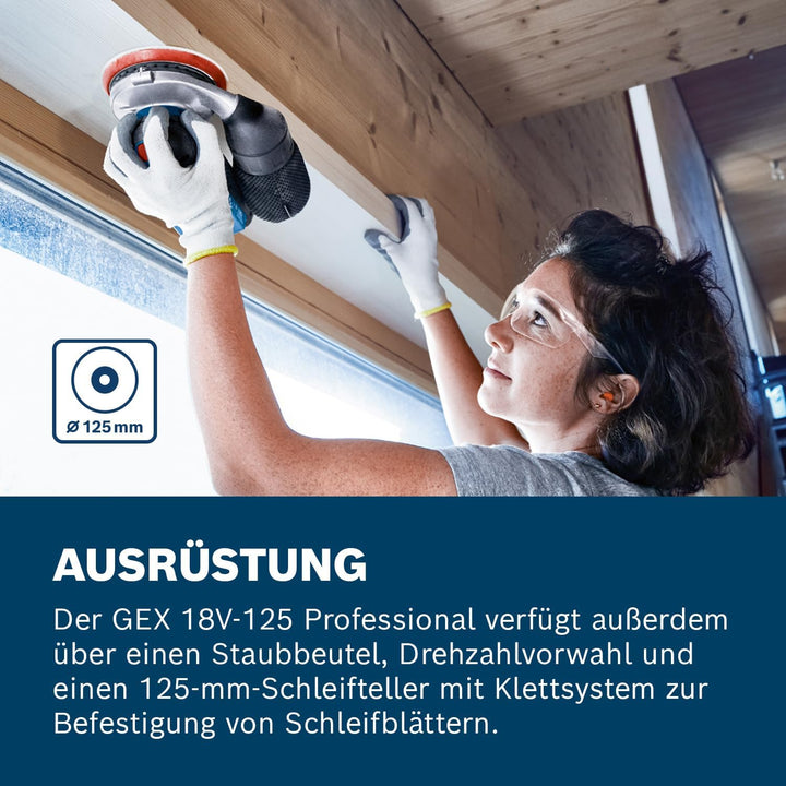 Bosch Professional 18V System Akku Exzenterschleifer GEX 18V-125 (inkl. Schleifteller (125mm), 1x Sc