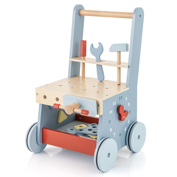 FANTASK 2 in 1 Lauflernwagen, Lauflernhilfe aus Holz, Montessori Kinder Werkbank Spieltisch, Multi-A