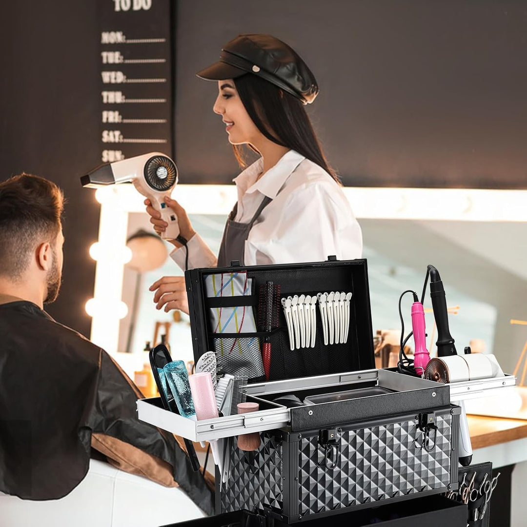 Friseurkoffer Kosmetik Trolley mit 3 Schubladen Make up Koffer Schminkkoffer Friseur Box mit Haartro