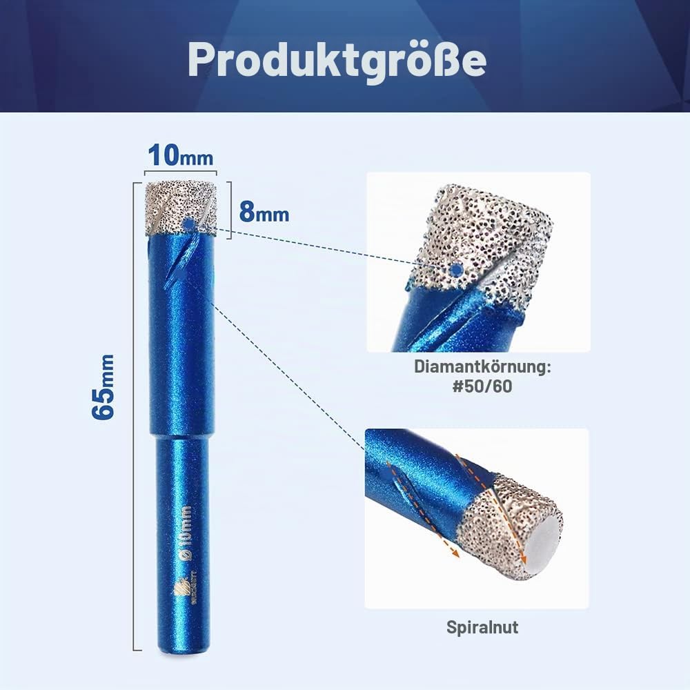 Diamant Trockenbohrer Fliesenbohrer 10mm - BRSCHNITT 5 Stück Diamant Bohrkrone - Lochsäge für Kerami
