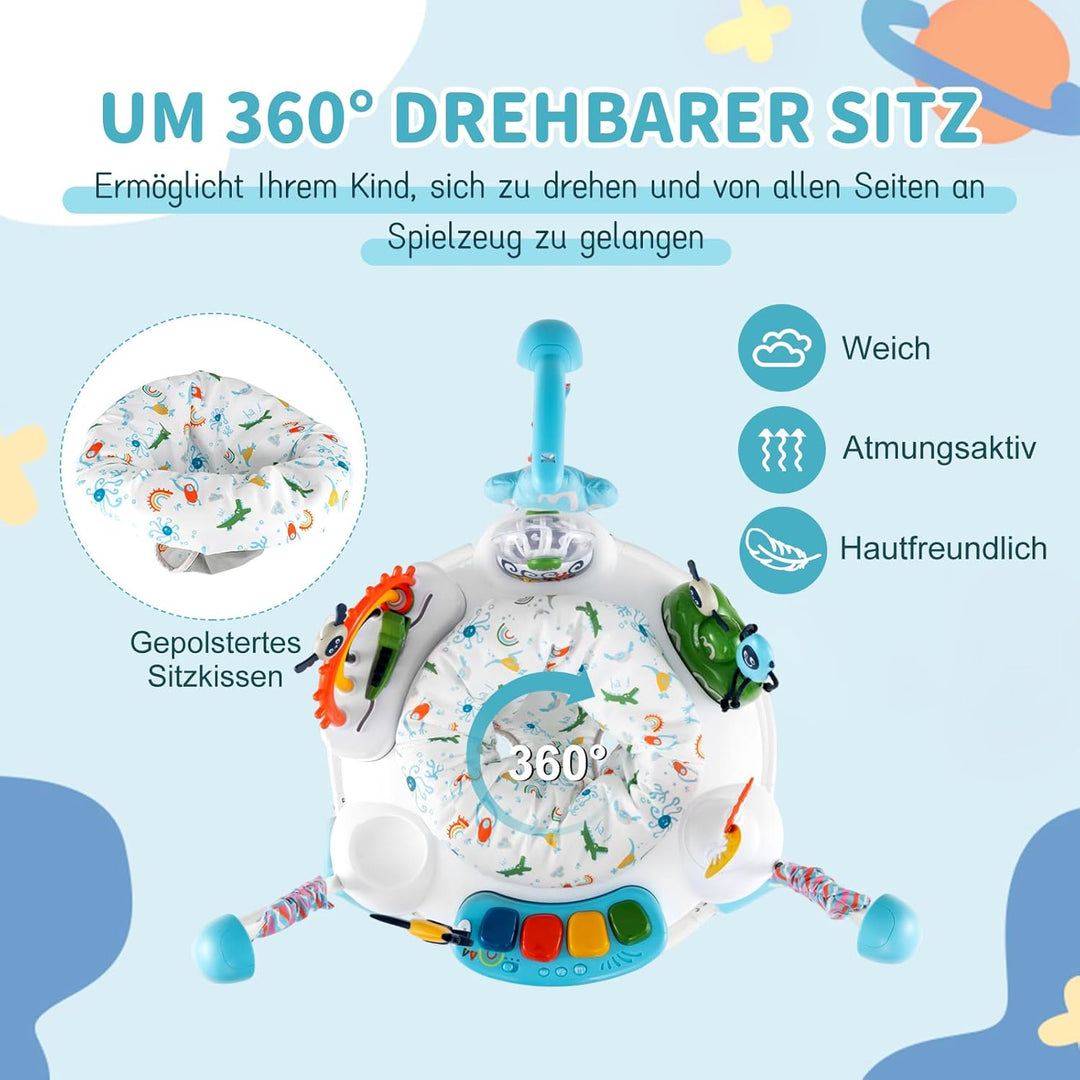 DREAMADE Stationäres Aktivitätscenter, Tierwelt-Jumperoo mit abnehmbarem Fusspolster, 360°-Drehsitz,