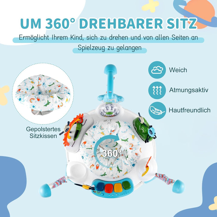 DREAMADE Stationäres Aktivitätscenter, Tierwelt-Jumperoo mit abnehmbarem Fusspolster, 360°-Drehsitz,