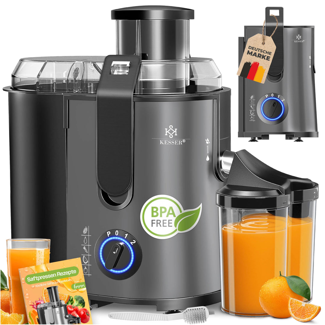 KESSER® Zentrifuge Entsafter für Obst | Gemüse aus Edelstahl 1100W, grosse Fütterungsröhre, 3 Stufen