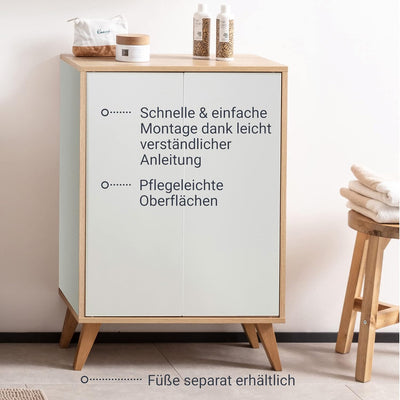 FACKELMANN Finn Midischrank (60 x 75 x 30,5 cm) – Badezimmerkommode mit 2 Einlegeböden aus Glas – Ba