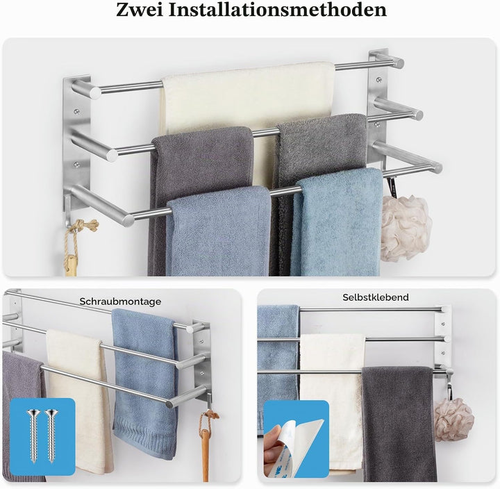 Handtuchhalter Ohne Bohren 3 Stangen Edelstahl SUS304 Bad Handtuchstange Selbstklebend Handtuchhalte