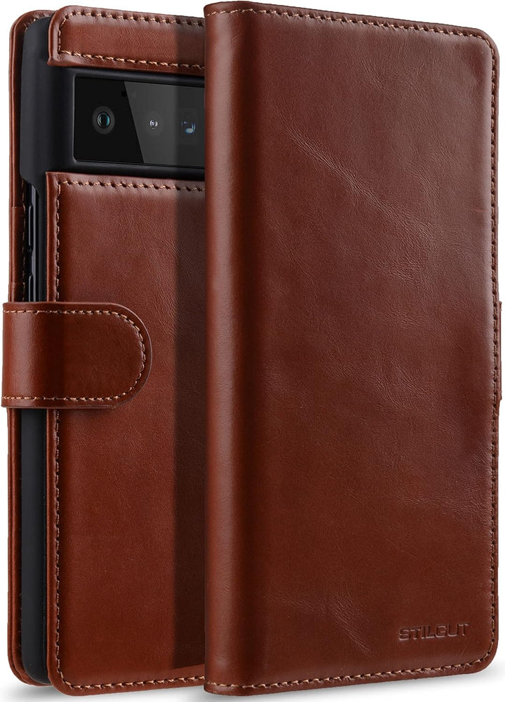 STILGUT Talis kompatibel mit Google Pixel 6 Pro Hülle mit Kartenfach aus Leder, Flip Cover, Wallet C