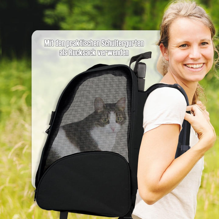2IN1 Transporttasche mit Rollen bis 15kg Rucksack Trolley Hund Katze Hunderucksack Tasche (Schwarz),