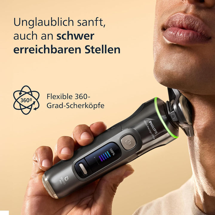 Philips Rasierer i9000 Prestige Ultra, Nass- und Trockenrasierer für Herren, dunkelgrau, Druck- und