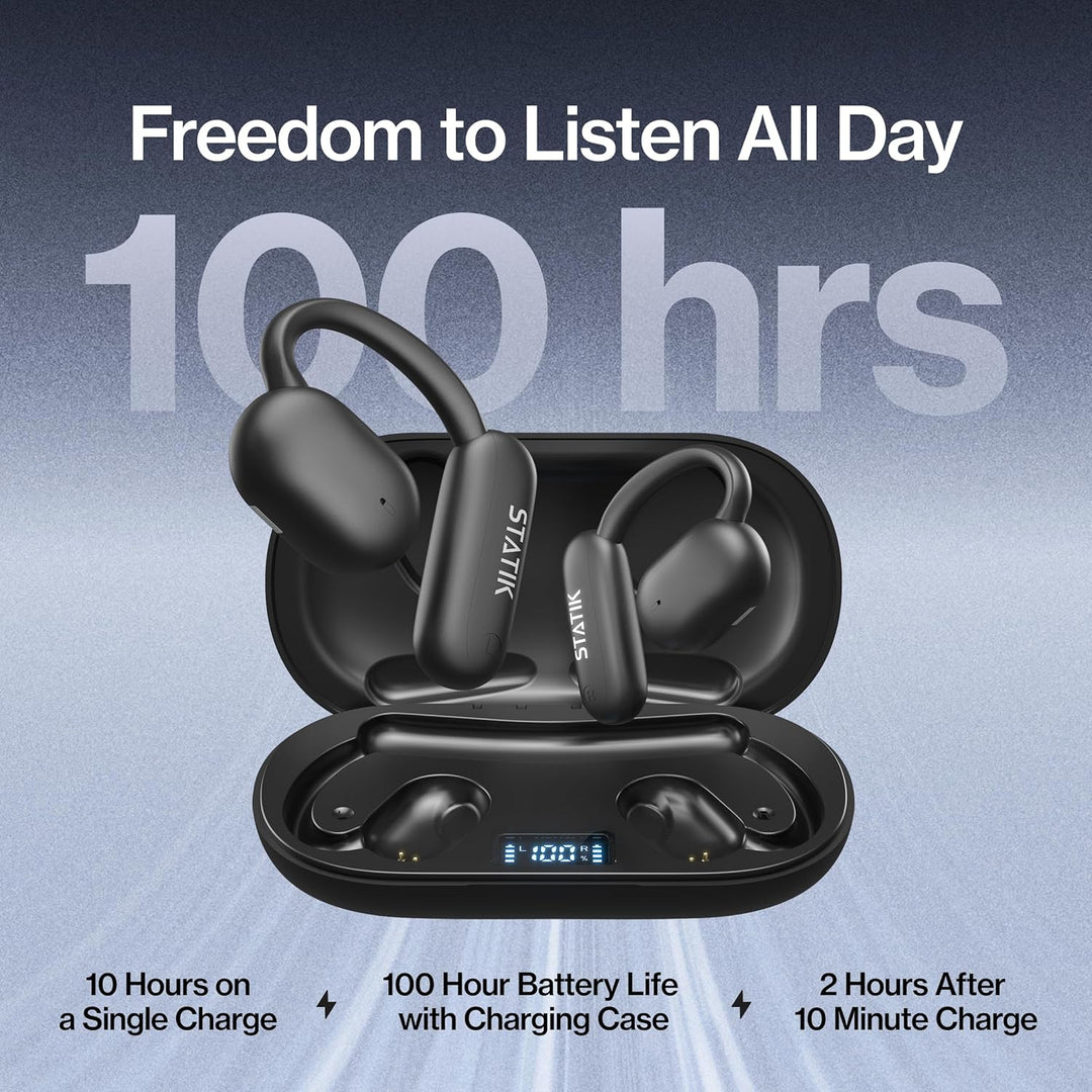 Statik Aktive Open-Ear Bluetooth-Kopfhörer – Kabellose Ohrhörer mit Schnellladung, bis zu 10 Std. Ak