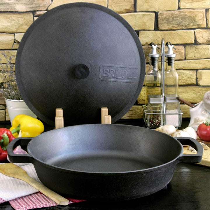 4BIG.fun Gusseisenpfanne Ø36 cm mit Gusseisendeckel Bräter Schmortopf Schmorpfanne mit Deckel Gusspf