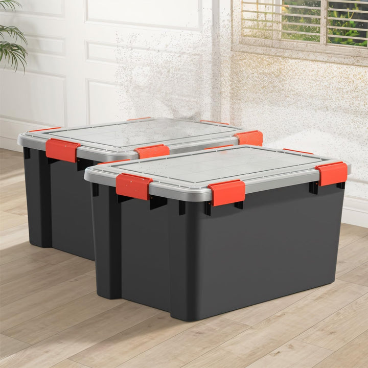 Iris Ohyama Luftdichte Kunststoff-Aufbewahrungsboxen mit Deckel, 50L, 4er-Set, Schwarz, Hermetischer