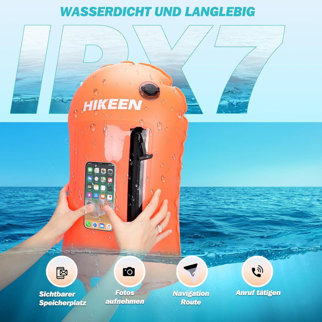 BOOSTEADY Schwimmboje, Trockensack Boje Schwimmen Aufblasbare Trockentasche Swimming Buoy mit Handyt