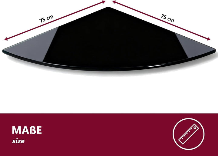 Euro Tische Glasplatte 75x75 cm in Schwarz Viertelkreis - 6mm ESG Sicherheitsglas - in Klar oder Sch