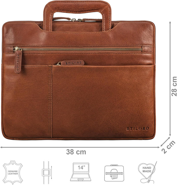 STILORD "Cole Vintage Laptoptasche 14 Zoll Leder Herren Schmal Laptophülle Echtleder Dokumententasch