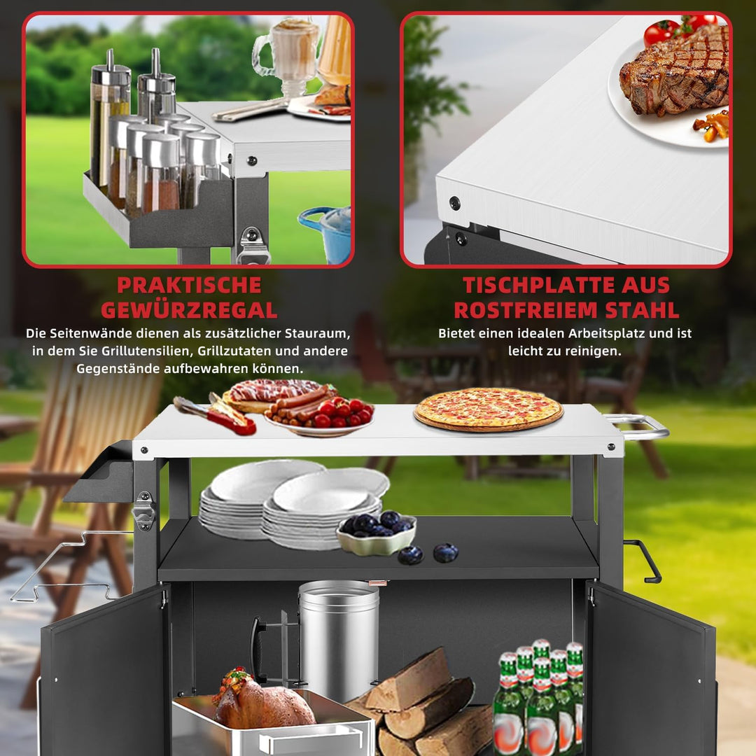Kendane Grilltisch mit Grosser Arbeitsfläche | Grill Beistelltisch, Outdoor Grill Trolley, Grilltisc