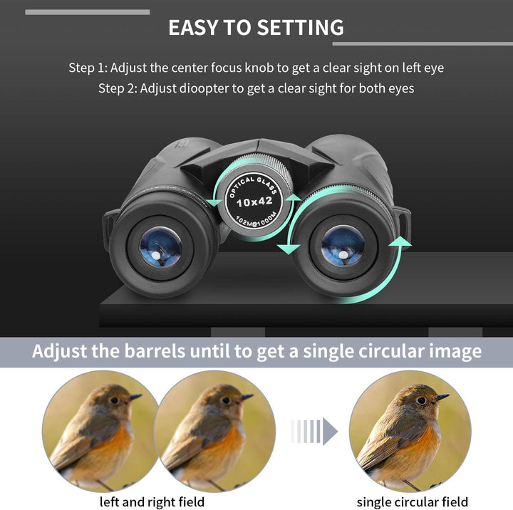 NOCOEX 10x42 Fernglas Erwachsene，Kompaktes Tragbares Fernglas mit nachtsicht，Ideal für Vogelbeobacht