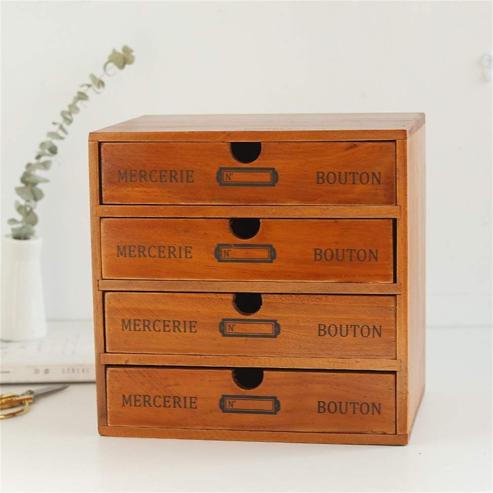 Baffect Desktop Schubladenbox Holz 4 Stöckig Aufbewahrungsbox mit Schubladen Vintage Schmuckkästchen