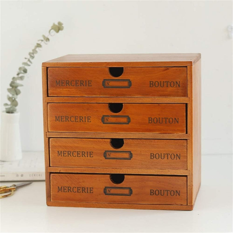 Baffect Desktop Schubladenbox Holz 4 Stöckig Aufbewahrungsbox mit Schubladen Vintage Schmuckkästchen