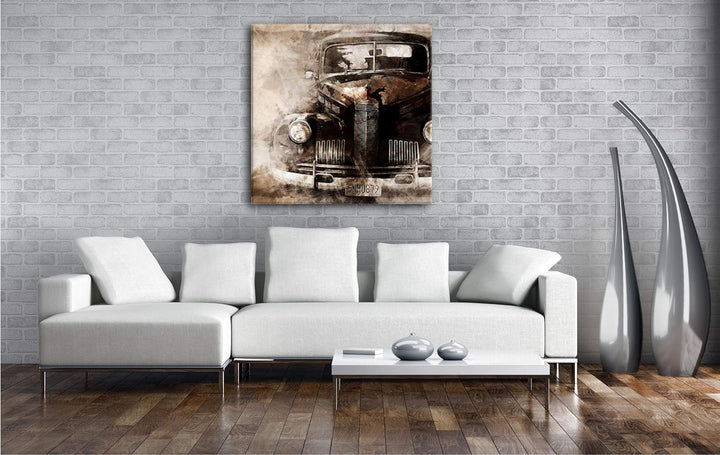 deyoli gezeichneter Alter Oldtimer Format: 70x70 als Leinwandbild, Motiv fertig gerahmt auf Echtholz
