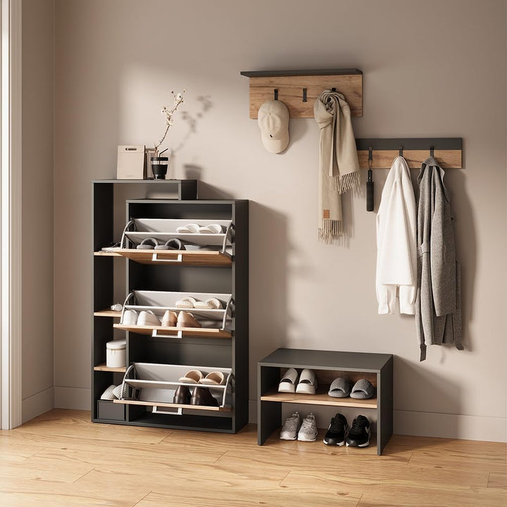 Livinity Schuhkipper Ortello, Goldkraft Eiche/Anthrazit, 80 x 128.3 cm mit 3 Fächern Goldkraft Oak/A