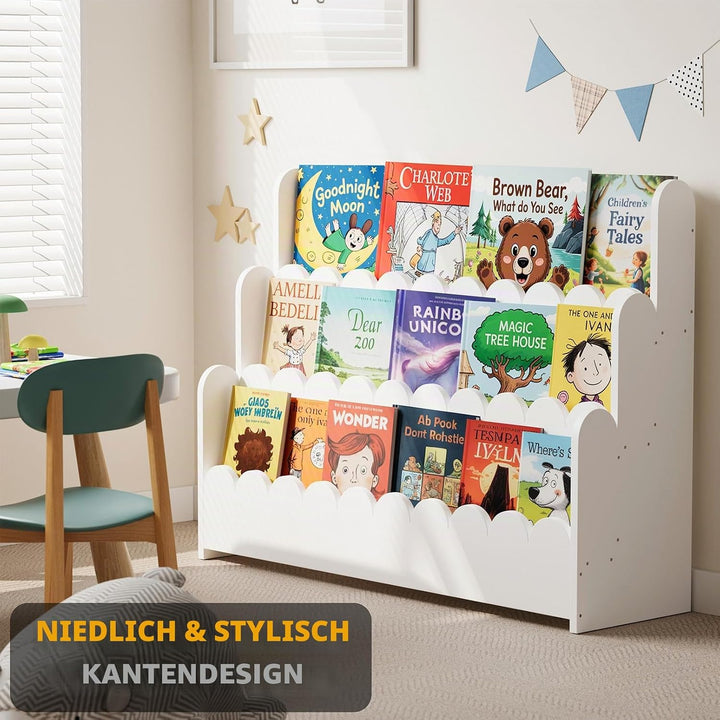 SpaceAid 3-stufiges Kinder Bücherregal mit geschwungenen Kanten, Montessori Bücherregal für Kleinkin