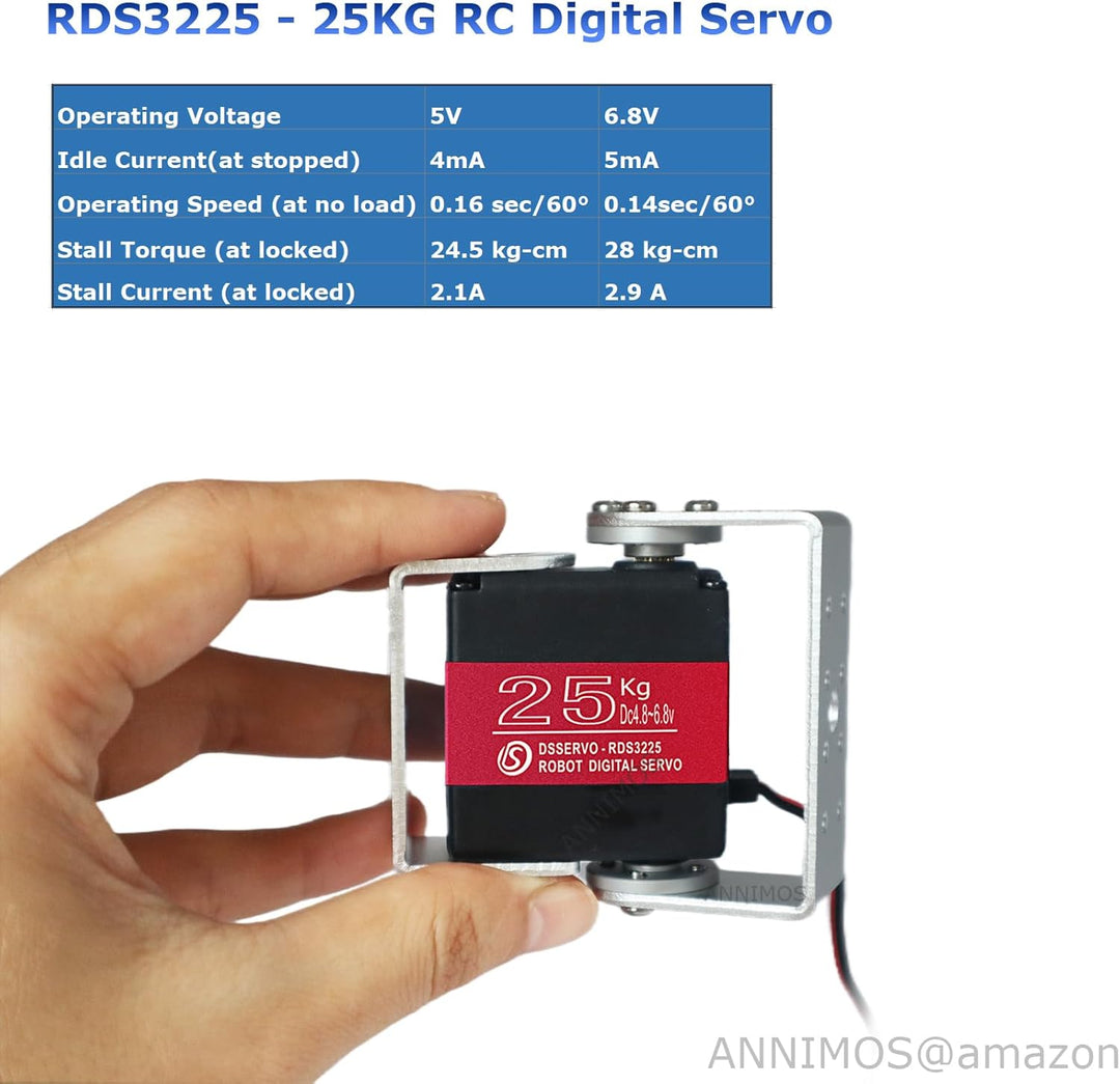 ANNIMOS 25KG Roboter Servomotor mit hohem Drehmoment Vollmetallgetriebe Digital Lenkung Servos mit M
