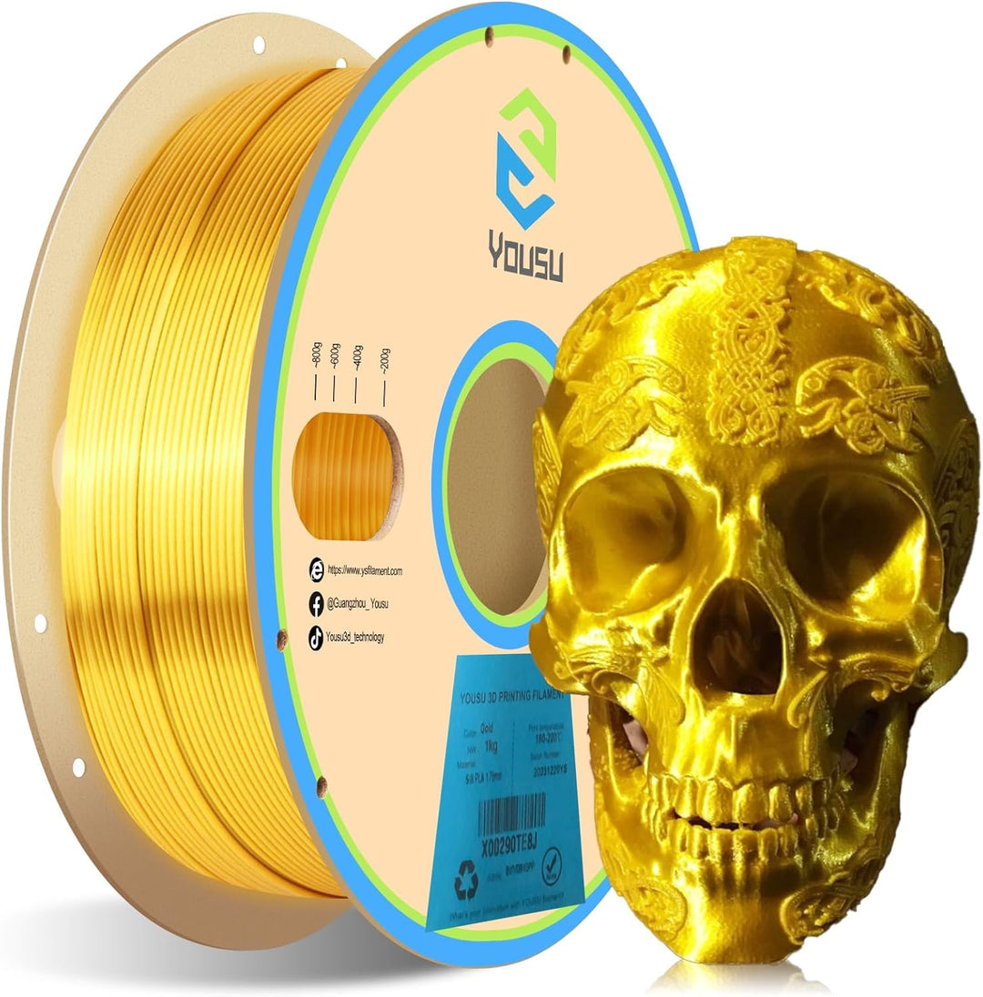 YOUSU PLA Filament 1.75, Silk PLA Gold, 3D Drucker Filament, PLA 1kg Spule, Glänzend Seide, Metallic