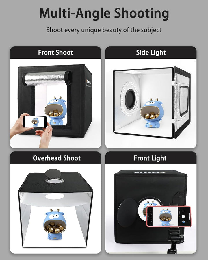DUCLUS Fotobox, 25x25 cm Fotostudio Set für Produktfotografie, Faltbare Mini Lichtbox mit 96 LEDs, 6