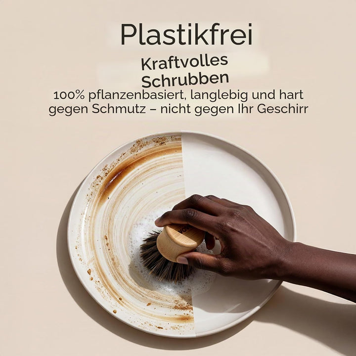 Vove Spülbürsten-Set mit Keramikbecher, 3er-Set – FSC-zertifizierter Bambus, plastikfreie, natürlich