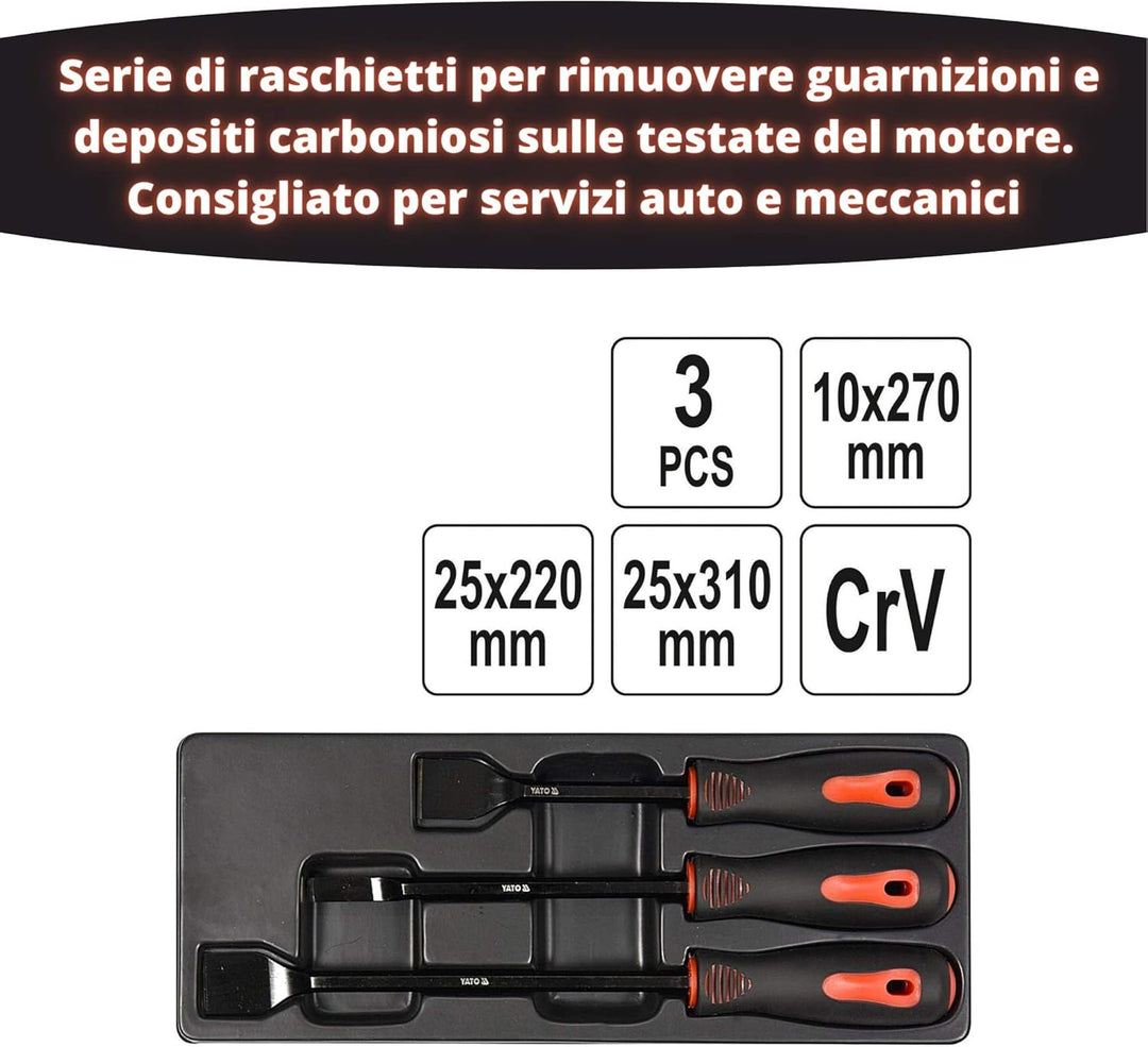 Professionelles Schaber-Set mit flachen Klingen von YATO - zum Entfernen von Dichtungen und Kohlenst