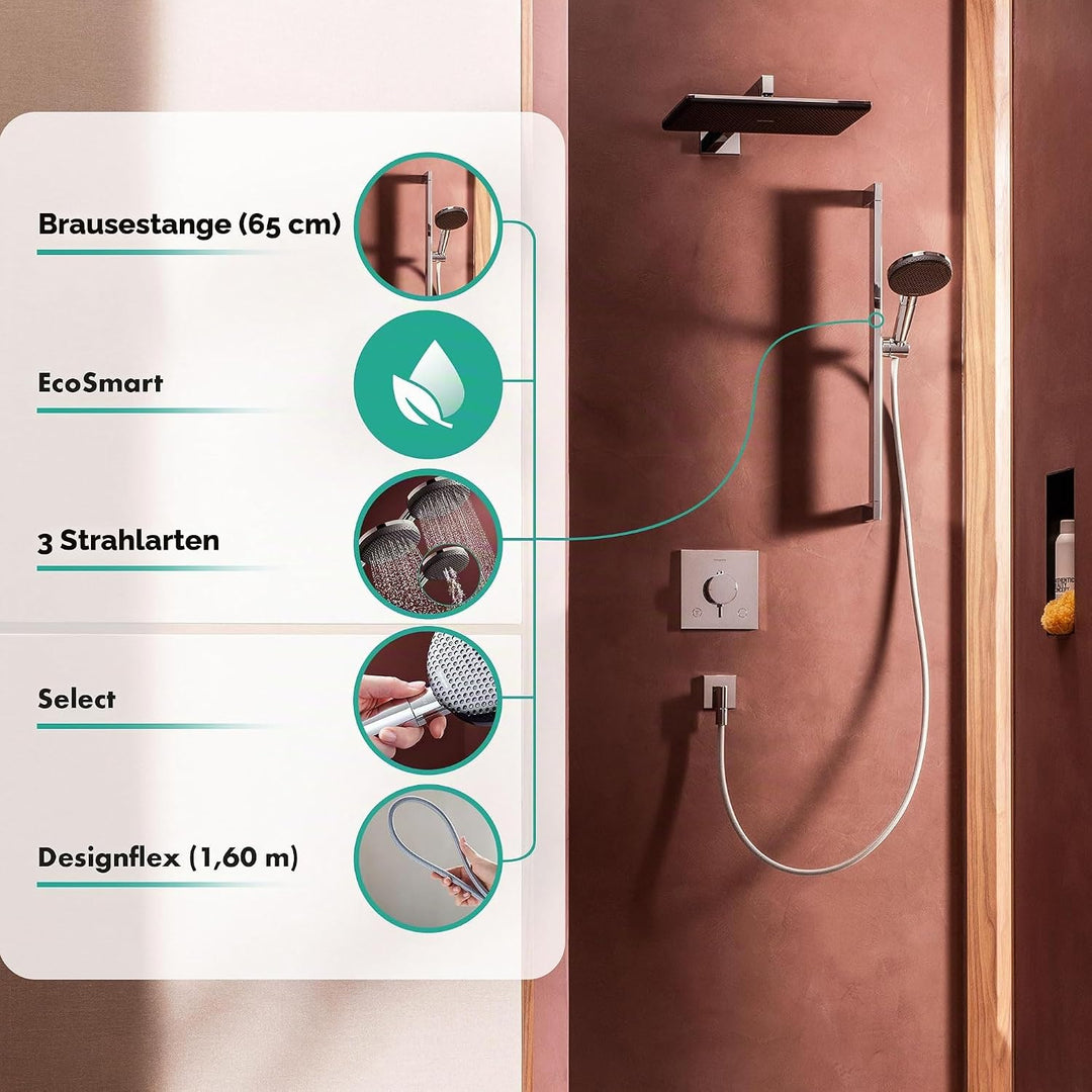 hansgrohe Raindance Alive Select S - Duschset mit Duschkopf wassersparend (EcoSmart, 3 Strahlarten i