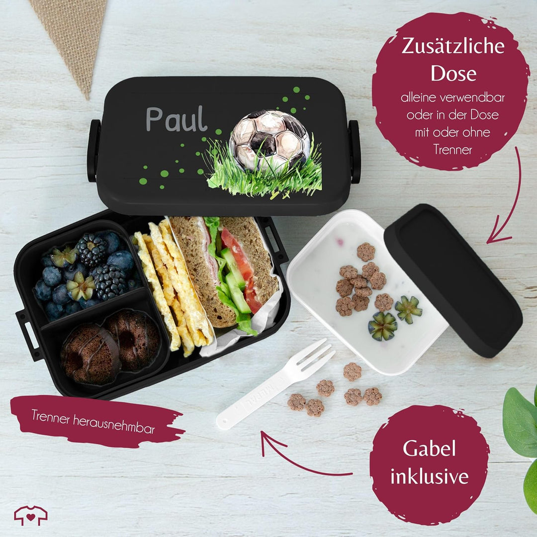 Kinder Bento Box Midi Mepal Bentobox - Personalisierbare Brotdose für Jungs mit Fussball Motiv | Lun