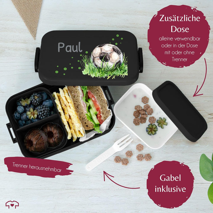 Kinder Bento Box Midi Mepal Bentobox - Personalisierbare Brotdose für Jungs mit Fussball Motiv | Lun