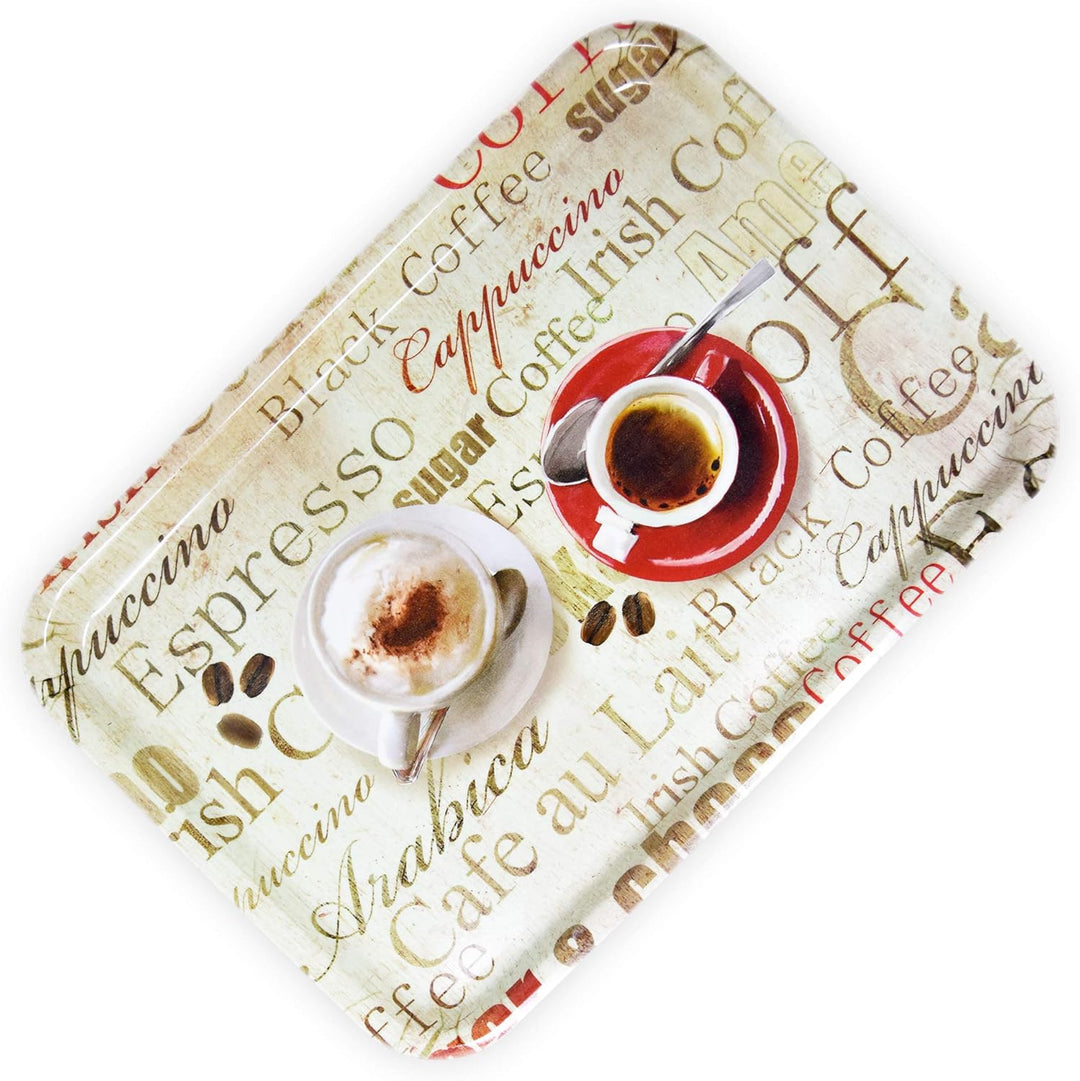 Lashuma Melamin Serviertablett XL, Kaffeetablett aus Italien, Frühstückstablett Eckig, Druck: Espres