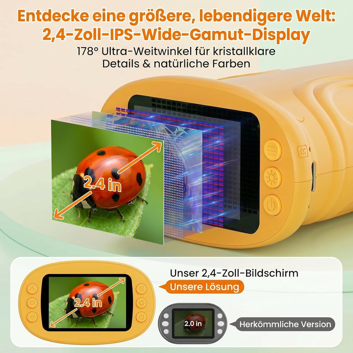 Mikroskop für Kinder, 1000X 4K Tragbares Digitales Mikroskop mit 2,4″ IPS-Display & 8 LED, USB-aufla