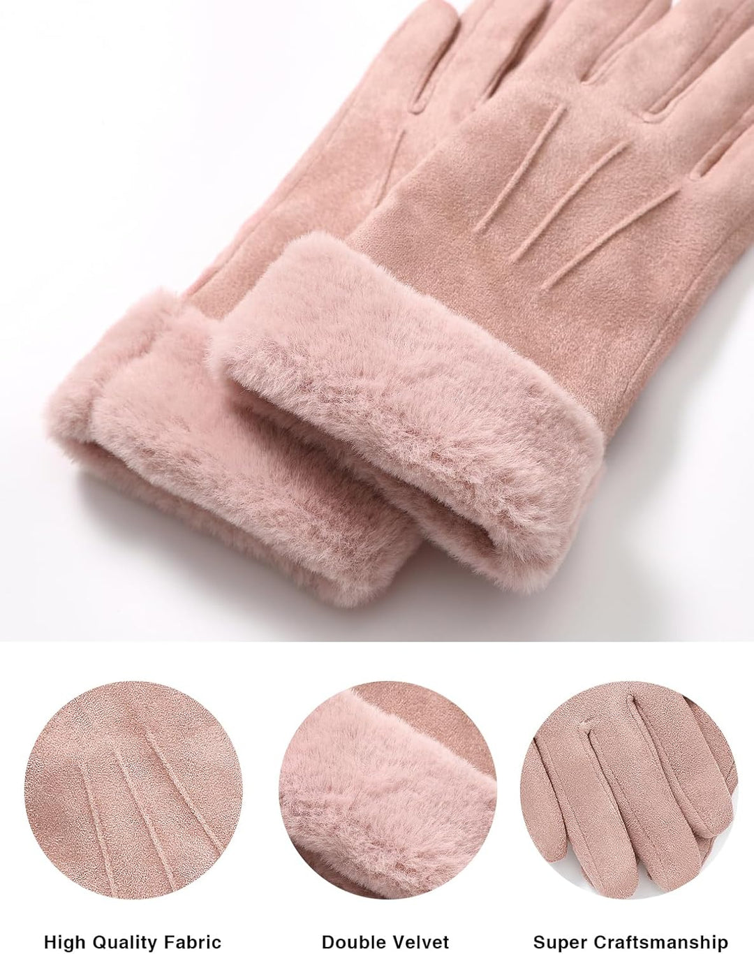 vislivin Handschuhe Damen Winter Warm Handschuhe Touchscreen Handschuh mit Gefütterte Rosa L, Rosa L