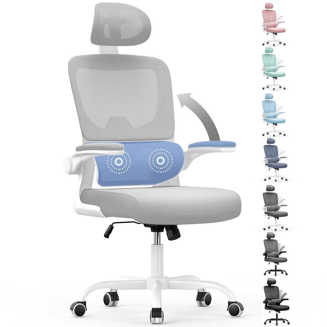 naspaluro Bürostuhl, Ergonomischer Bürostuhl mit Verstellbarer Kopfstütze, Armlehnen, Dynamischer Lo