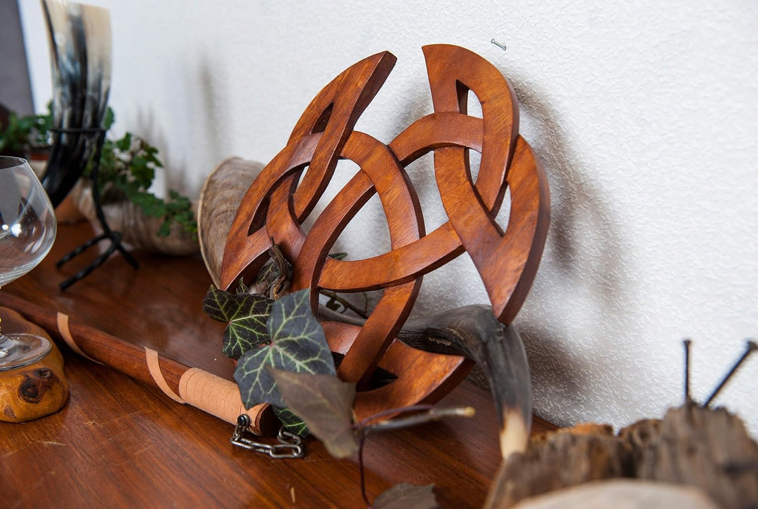 Windalf Grosses Celtic Holz Wandbild ARWAIN Ø 30 cm Wandornament Offene Dreifalt Wandfigur Handarbei