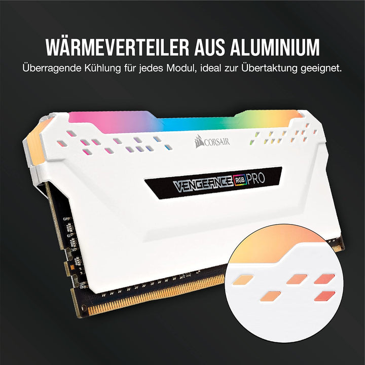Corsair RGB PRO 16-GB DDR4 3200 MHz C16 XMP 2.0 Enthusiast RGB LED-Beleuchtung Speicherkit, Weiss, 2