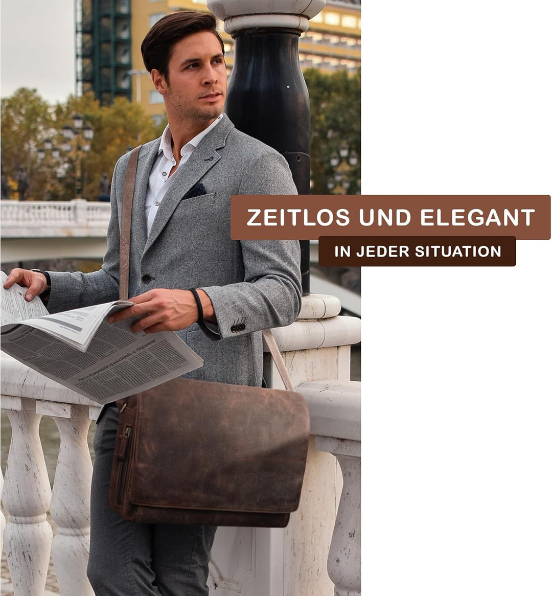 STILORD 'Tom' Vintage Leder Umhängetasche für Studium Uni Büro Arbeit 15 Zoll Laptoptasche DIN A4 Sc