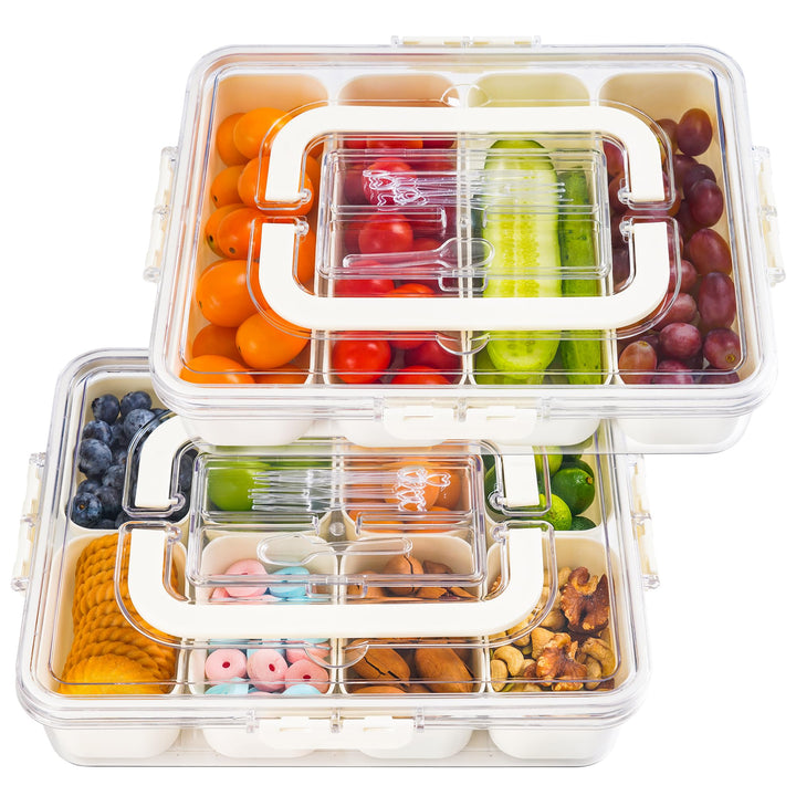 2er Set Snackbox mit Fächern – 8-Fach & 4-Fach,Snackbox mit Fächern mit Deckel & Griff, Tragbare pic