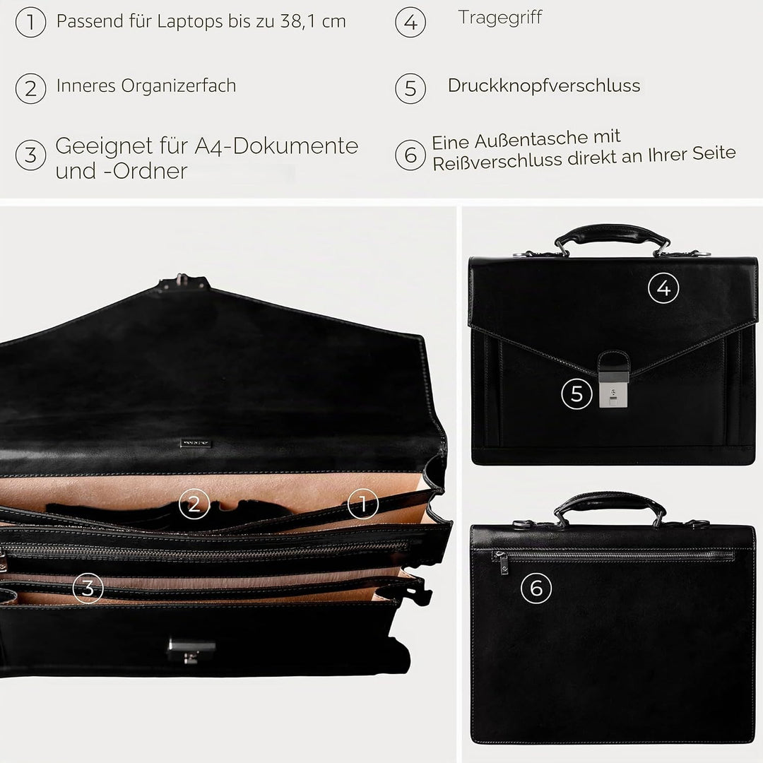 Time Resistance Aktentasche für Herren 100% Leder - Handgefertigt in Italien - Arbeitstasche - Lapto