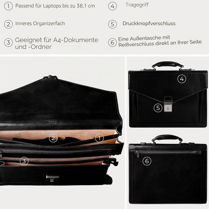 Time Resistance Aktentasche für Herren 100% Leder - Handgefertigt in Italien - Arbeitstasche - Lapto