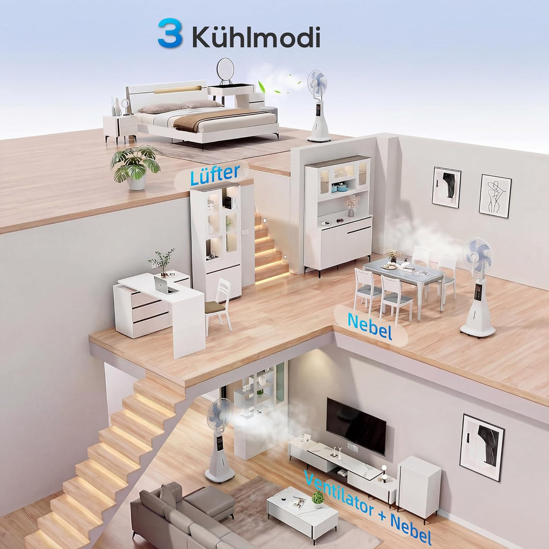 HOMCOM Ventilator mit Wasserkühlung, Luftbefeuchter, Standventilator mit Sprühnebel, 3 Modi, Fernbed