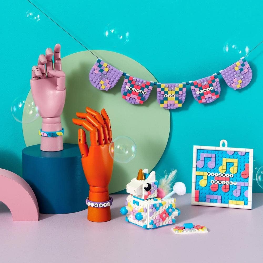 LEGO 41962 DOTS Einhorn Familienkreativset, Spielzeug Bastelset mit Schmuckkästchen, 2X Armband, Mes
