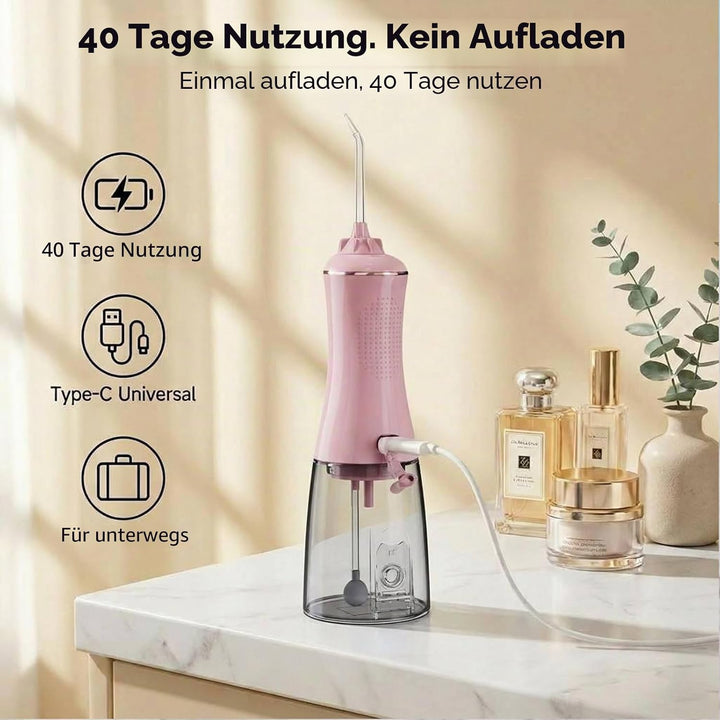Wasser-Zahnseide, Munddusche mit 5 Modi, 350 ml, kabelloser Wasser-Zahnreiniger, 6 Spitzen, IPX7 was