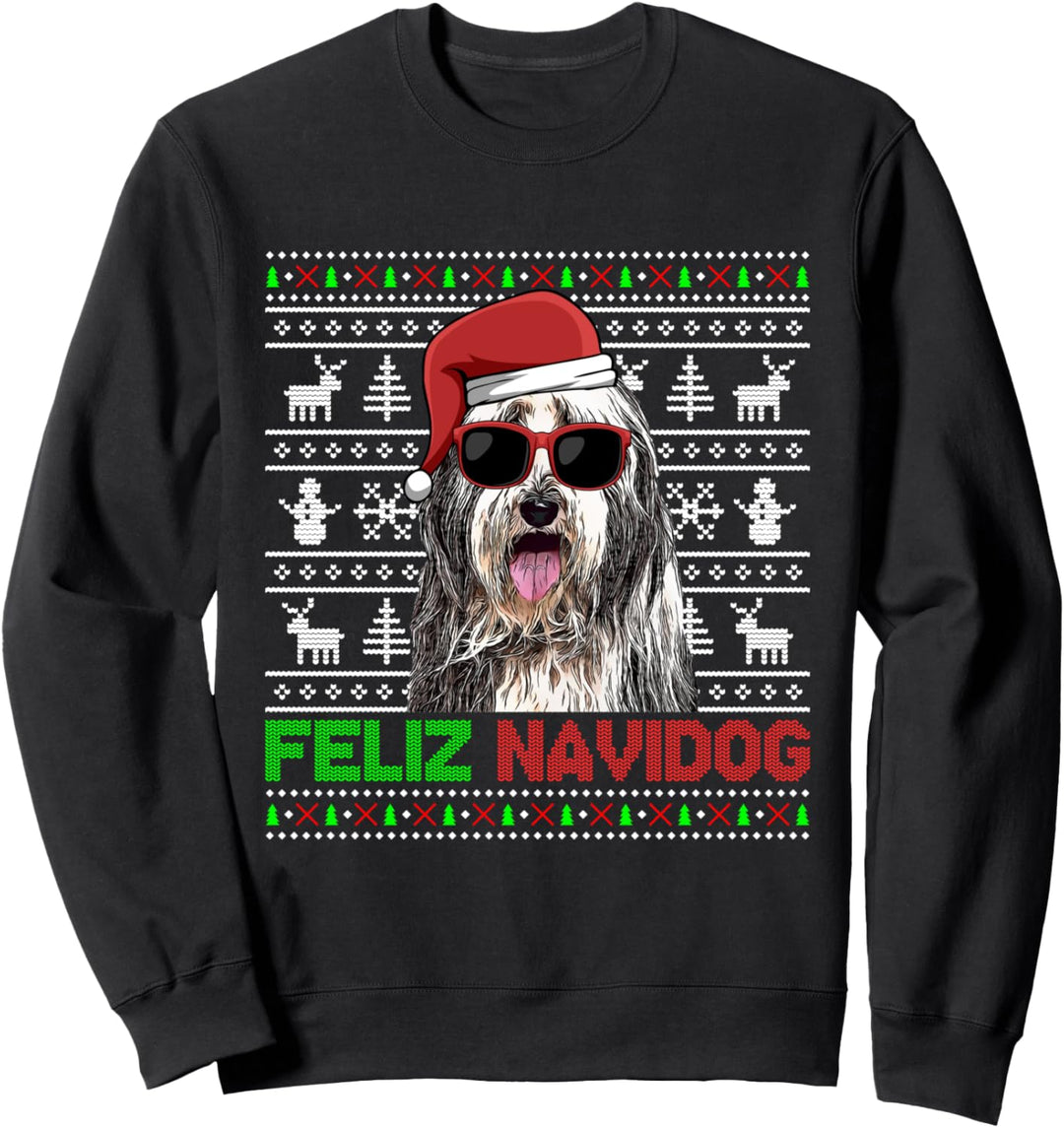 Bearded Collie Dog Feliz Navidog Lustige Weihnachten Sweatshirt